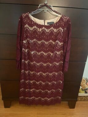 Jessica Howard Wine Lace Long-Sleeve Sheath Dress